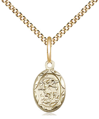 14kt Gold Filled Saint Michael the Archangel Pendant on a 18 inch Gold Plate Light Curb chain