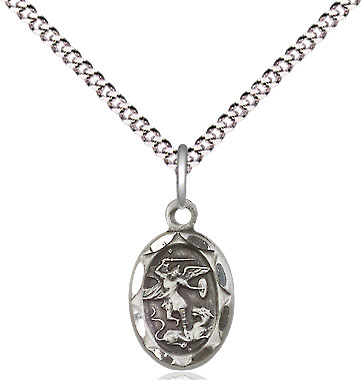 Sterling Silver Saint Michael the Archangel Pendant on a 18 inch Light Rhodium Light Curb chain