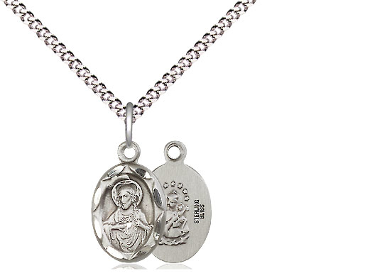 Sterling Silver Scapular Pendant on a 18 inch Light Rhodium Light Curb chain