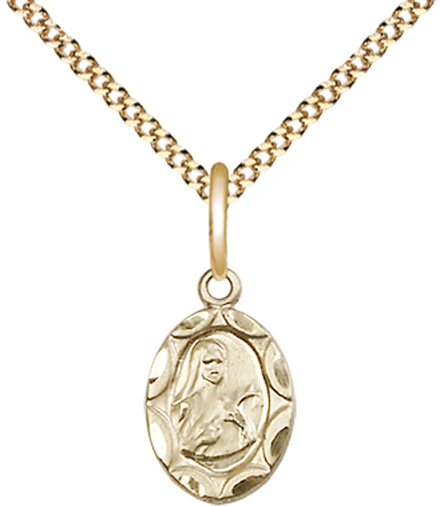 14kt Gold Filled Saint Theresa Pendant on a 18 inch Gold Plate Light Curb chain