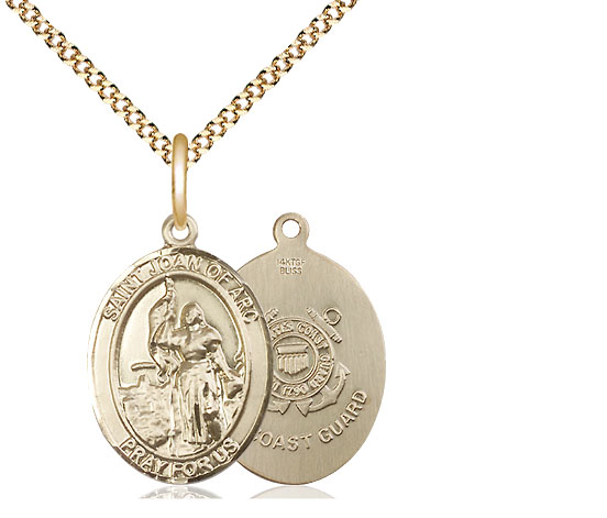 14kt Gold Filled Saint Joan of Arc  Coast Guard Pendant on a 18 inch Gold Plate Light Curb chain