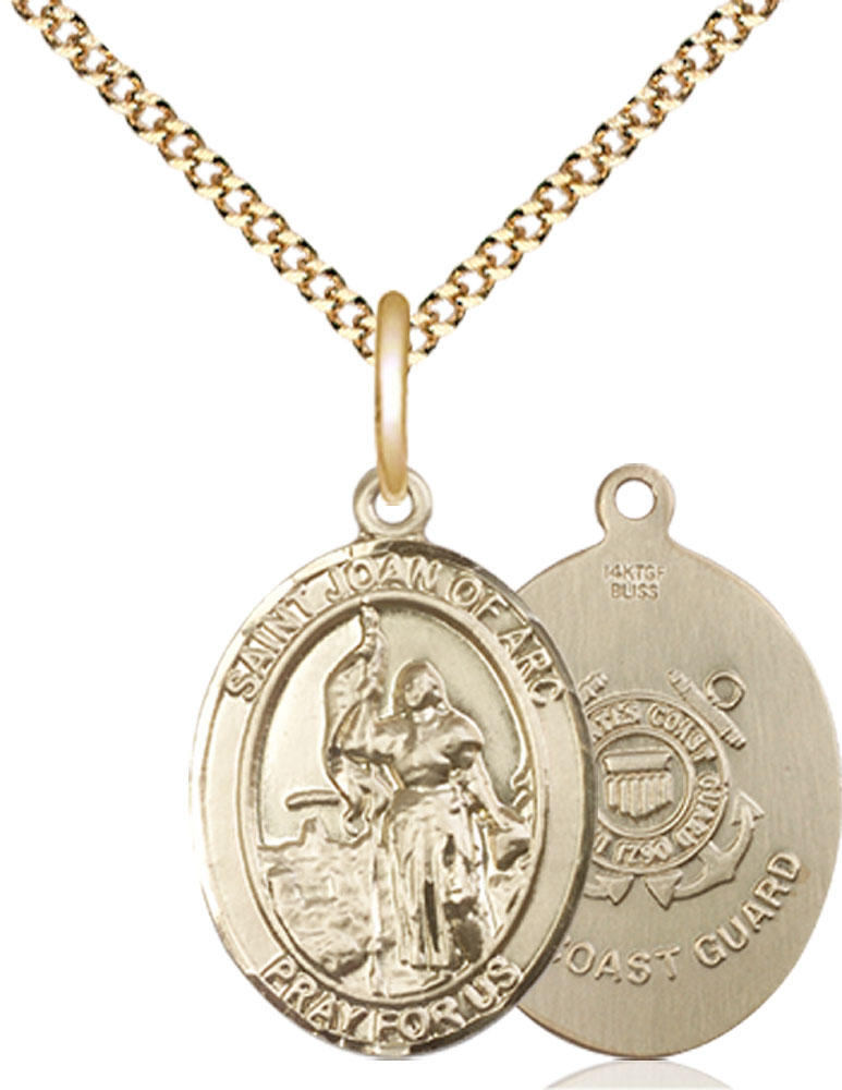 14kt Gold Filled Saint Joan of Arc  Coast Guard Pendant on a 18 inch Gold Plate Light Curb chain