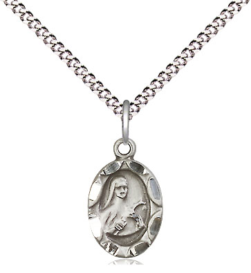 Sterling Silver Saint Theresa Pendant on a 18 inch Light Rhodium Light Curb chain