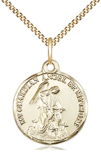 14kt Gold Filled Guardian Angel Pendant on a 18 inch Gold Plate Light Curb chain