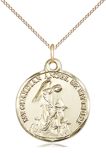 14kt Gold Filled Guardian Angel Pendant on a 18 inch Gold Filled Light Curb chain