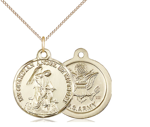 14kt Gold Filled Guardian Angel Army Pendant on a 18 inch Gold Filled Light Curb chain