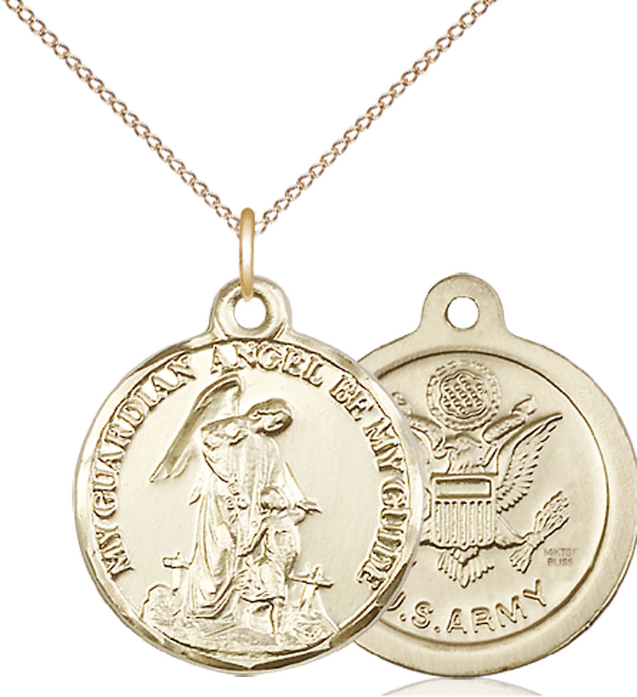 14kt Gold Filled Guardian Angel Army Pendant on a 18 inch Gold Filled Light Curb chain