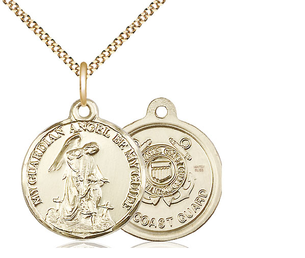 14kt Gold Filled Guardian Angel Coast Guard Pendant on a 18 inch Gold Plate Light Curb chain