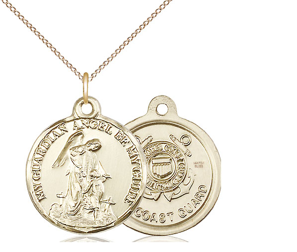 14kt Gold Filled Guardian Angel Coast Guard Pendant on a 18 inch Gold Filled Light Curb chain