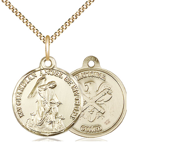 14kt Gold Filled Guardain Angel National Guard Pendant on a 18 inch Gold Plate Light Curb chain