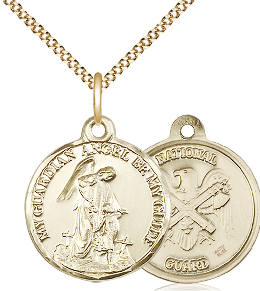 14kt Gold Filled Guardain Angel National Guard Pendant on a 18 inch Gold Plate Light Curb chain