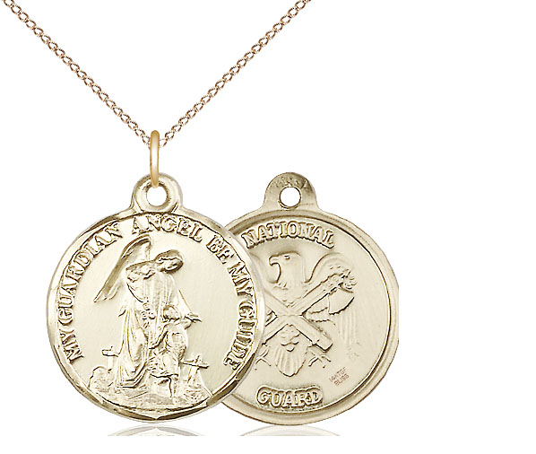 14kt Gold Filled Guardain Angel National Guard Pendant on a 18 inch Gold Filled Light Curb chain