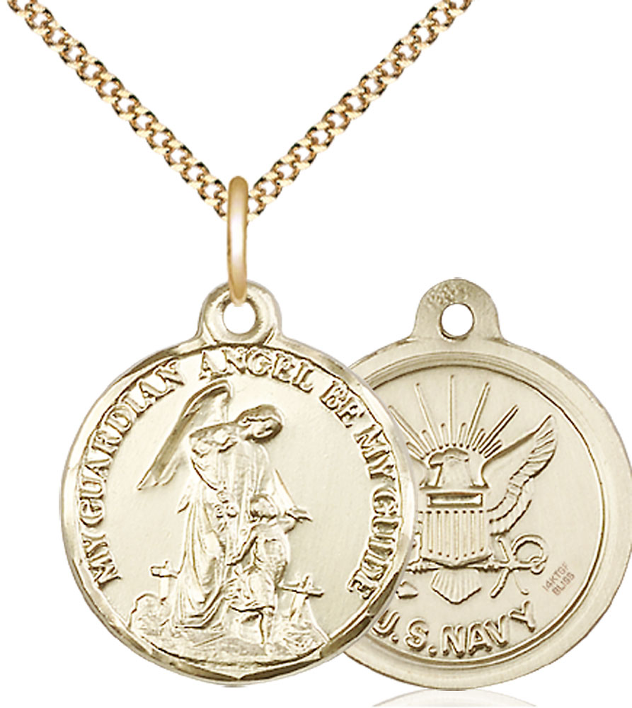 14kt Gold Filled Guardian Angel Navy Pendant on a 18 inch Gold Plate Light Curb chain