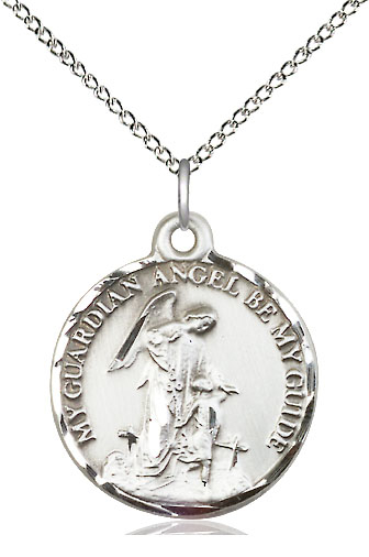 Sterling Silver Guardian Angel Pendant on a 18 inch Sterling Silver Light Curb chain