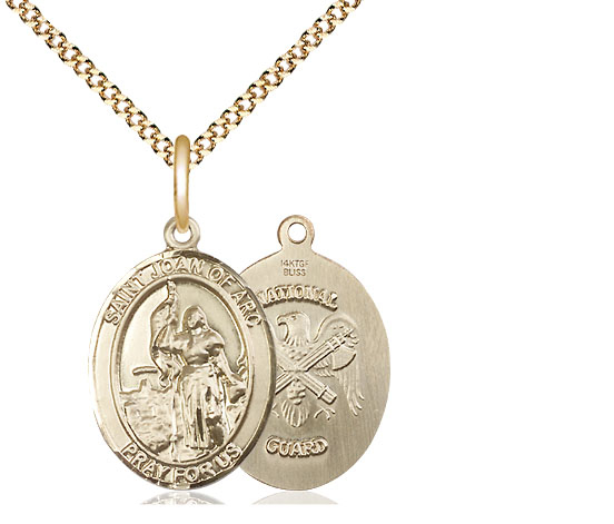 14kt Gold Filled Saint Joan of Arc National Guard Pendant on a 18 inch Gold Plate Light Curb chain