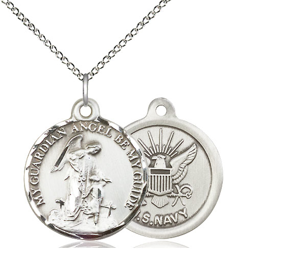 Sterling Silver Guardian Angel Navy Pendant on a 18 inch Sterling Silver Light Curb chain