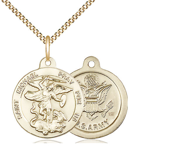 14kt Gold Filled Saint Michael Army Pendant on a 18 inch Gold Plate Light Curb chain