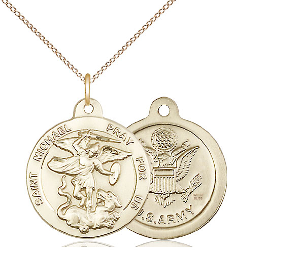 14kt Gold Filled Saint Michael Army Pendant on a 18 inch Gold Filled Light Curb chain