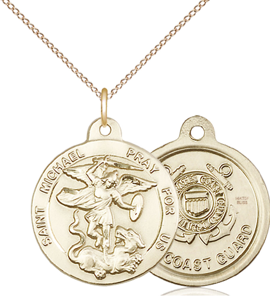 14kt Gold Filled Saint Michael Coast Guard Pendant on a 18 inch Gold Filled Light Curb chain