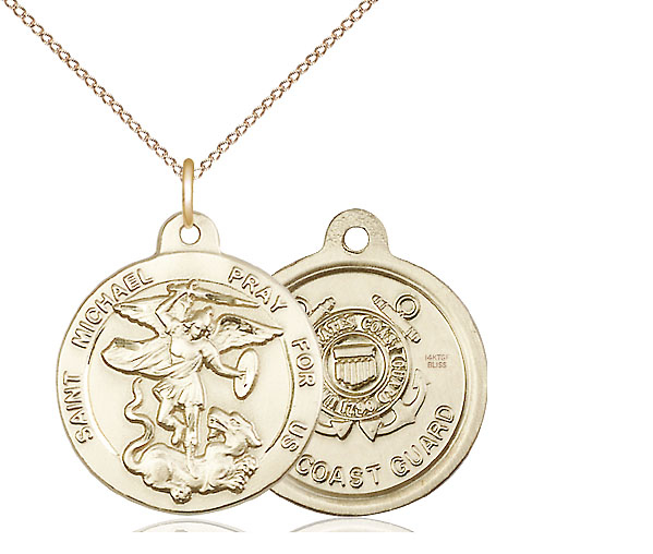 14kt Gold Filled Saint Michael Coast Guard Pendant on a 18 inch Gold Filled Light Curb chain