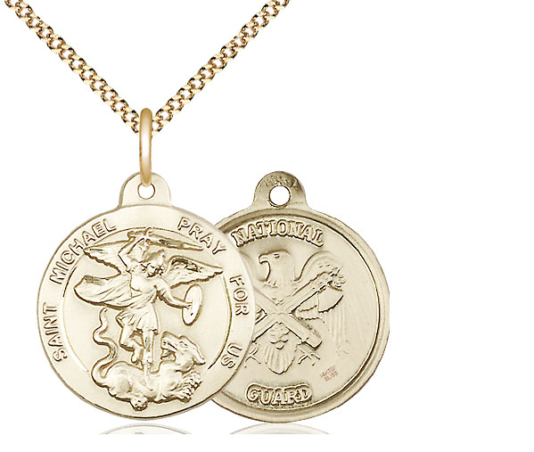 14kt Gold Filled Saint Michael National Guard Pendant on a 18 inch Gold Plate Light Curb chain