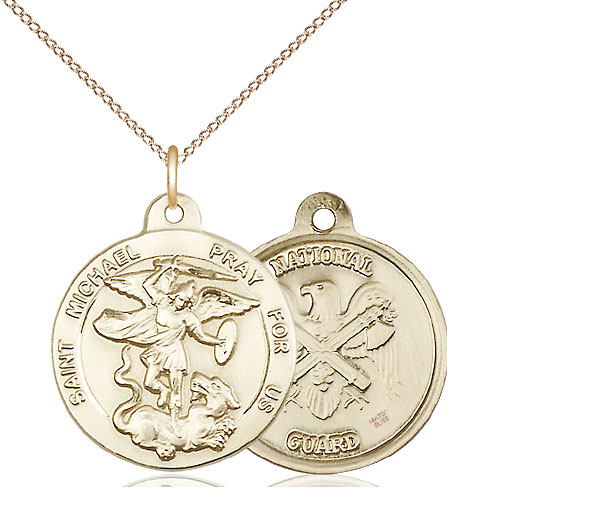 14kt Gold Filled Saint Michael National Guard Pendant on a 18 inch Gold Filled Light Curb chain