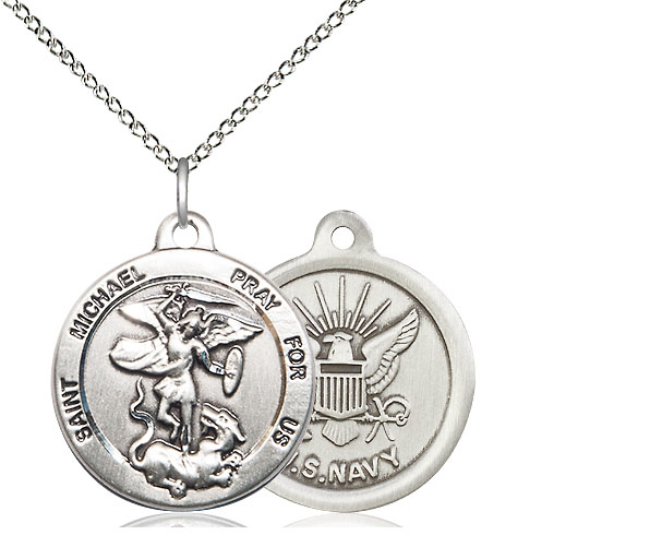 Sterling Silver Saint Michael Navy Pendant on a 18 inch Sterling Silver Light Curb chain