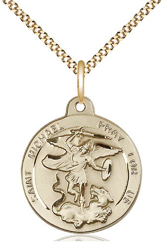 14kt Gold Filled Saint Michael the Archangel Pendant on a 18 inch Gold Plate Light Curb chain