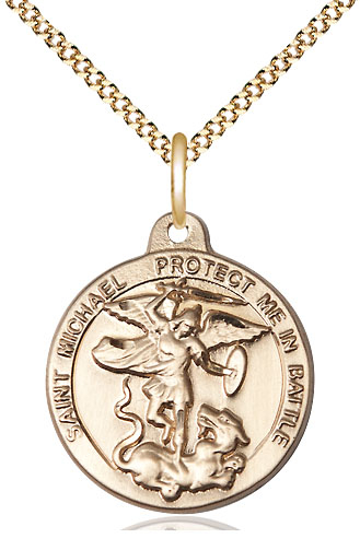 14kt Gold Filled Saint Michael the Archangel Pendant on a 18 inch Gold Plate Light Curb chain