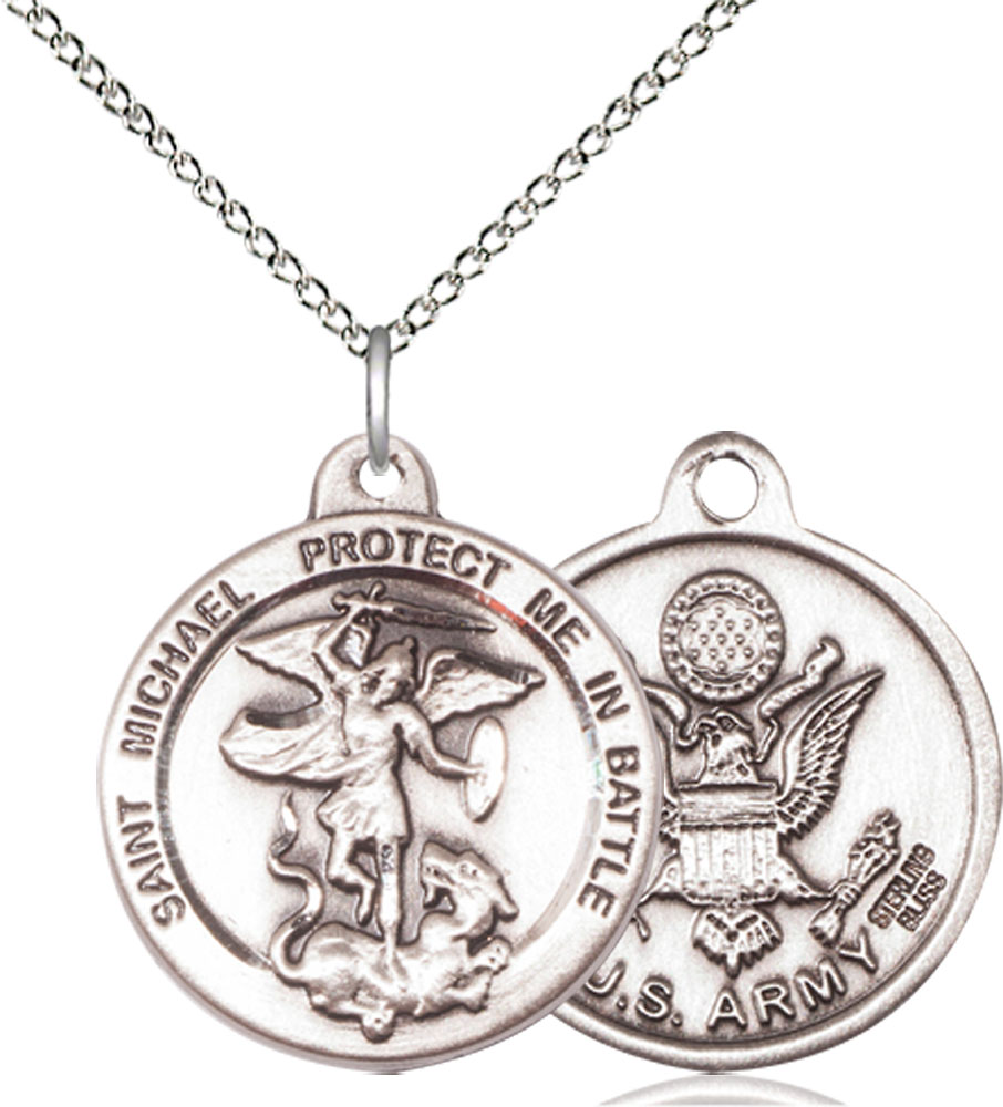 Sterling Silver Saint Michael Army Pendant on a 18 inch Sterling Silver Light Curb chain
