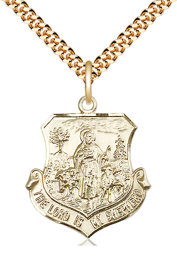14kt Gold Filled Lord Is My Shepherd Pendant on a 24 inch Gold Plate Heavy Curb chain