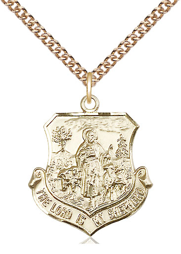 14kt Gold Filled Lord Is My Shepherd Pendant on a 24 inch Gold Filled Heavy Curb chain