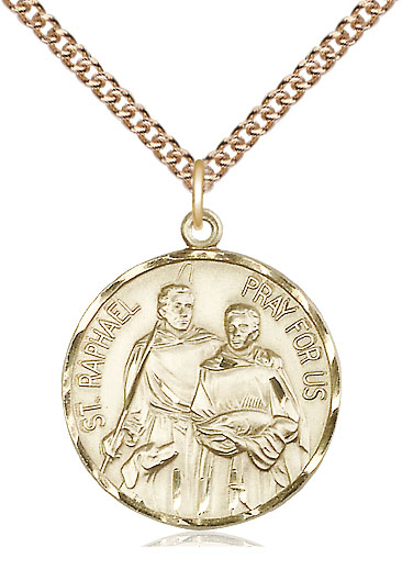 14kt Gold Filled Saint Raphael Pendant on a 24 inch Gold Filled Heavy Curb chain