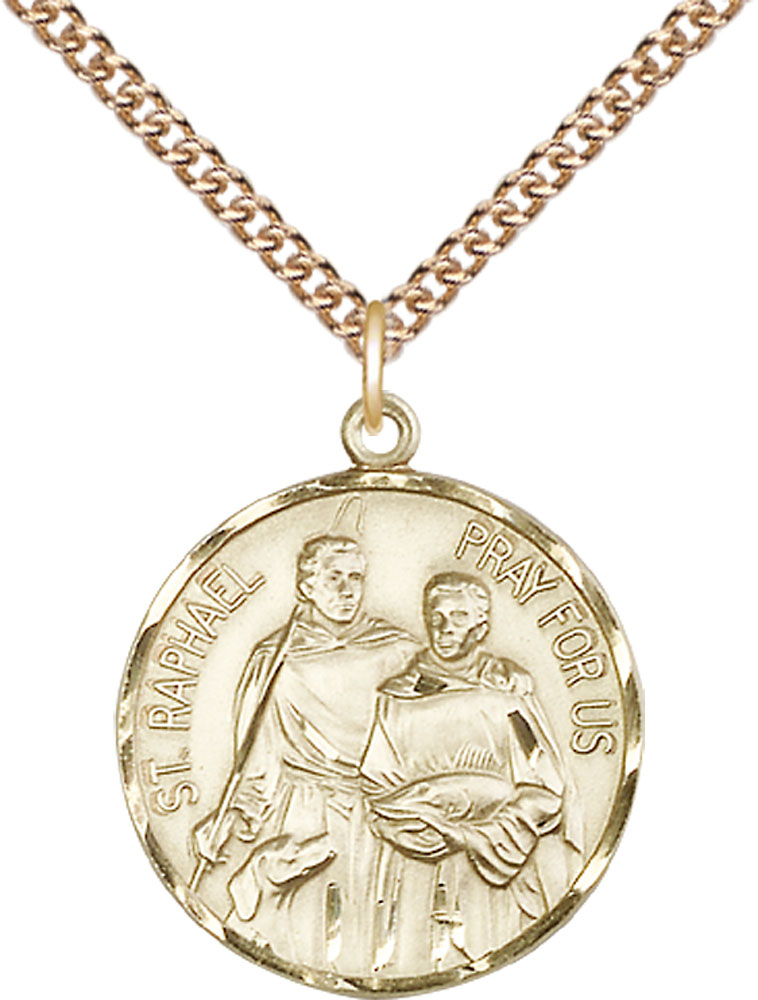 14kt Gold Filled Saint Raphael Pendant on a 24 inch Gold Filled Heavy Curb chain