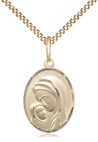 14kt Gold Filled Madonna &amp; Child Pendant on a 18 inch Gold Plate Light Curb chain
