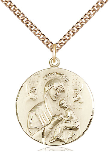 14kt Gold Filled Our Lady of Perpetual Help Pendant on a 24 inch Gold Filled Heavy Curb chain