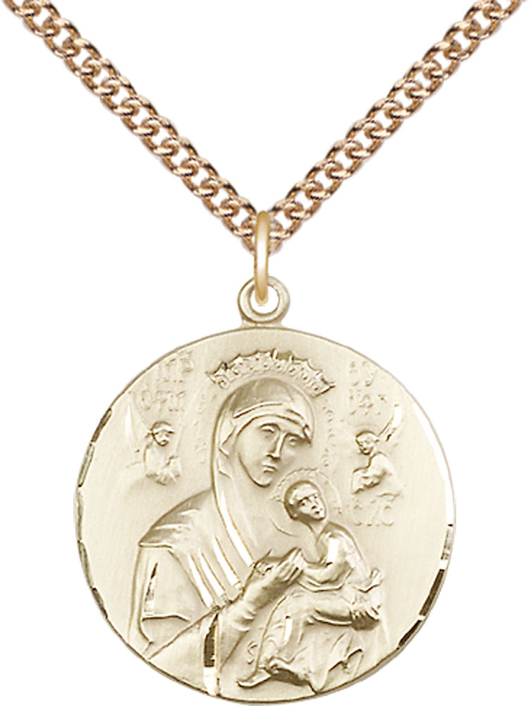 14kt Gold Filled Our Lady of Perpetual Help Pendant on a 24 inch Gold Filled Heavy Curb chain