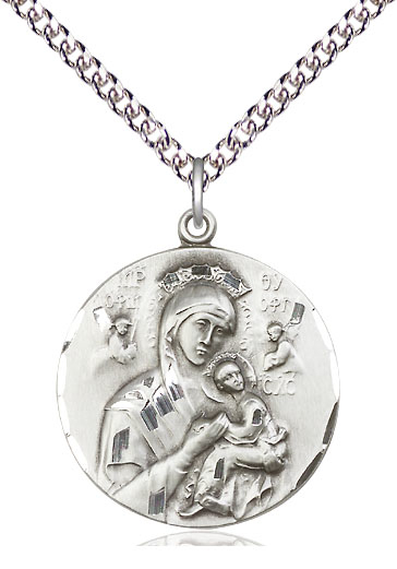 Sterling Silver Our Lady of Perpetual Help Pendant on a 24 inch Sterling Silver Heavy Curb chain