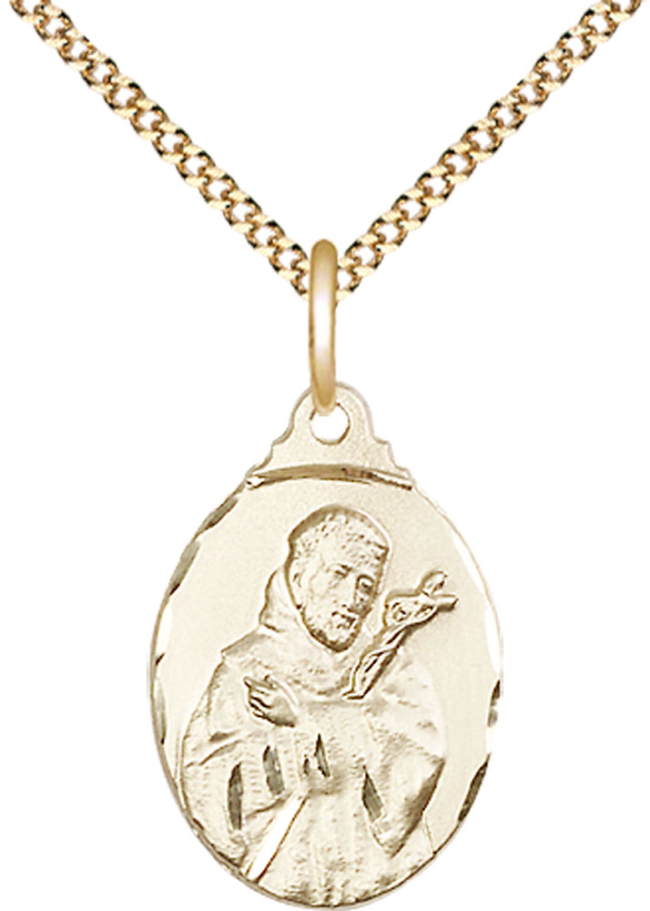 14kt Gold Filled Saint Francis Pendant on a 18 inch Gold Plate Light Curb chain