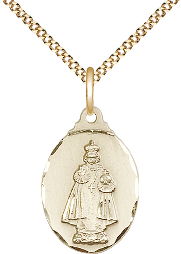 14kt Gold Filled Infant of Prague Pendant on a 18 inch Gold Plate Light Curb chain