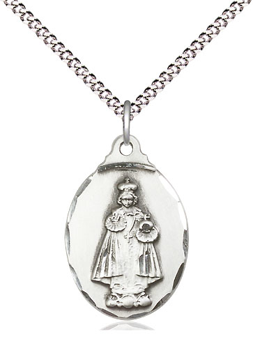 Sterling Silver Infant of Prague Pendant on a 18 inch Light Rhodium Light Curb chain