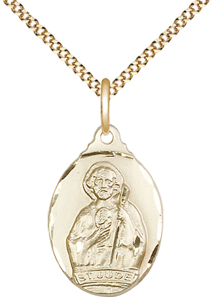 14kt Gold Filled Saint Jude Pendant on a 18 inch Gold Plate Light Curb chain