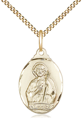 14kt Gold Filled Saint Jude Pendant on a 18 inch Gold Plate Light Curb chain