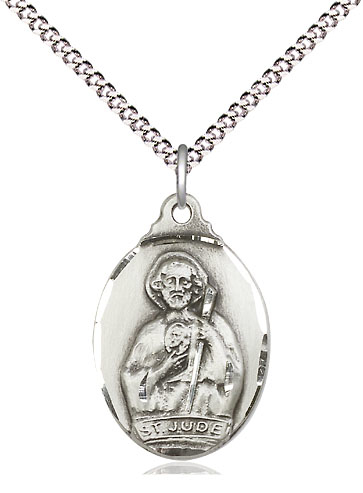 Sterling Silver Saint Jude Pendant on a 18 inch Light Rhodium Light Curb chain