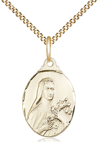 14kt Gold Filled Saint Theresa Pendant on a 18 inch Gold Plate Light Curb chain