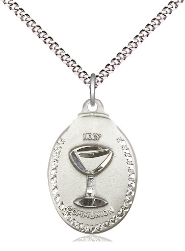 Sterling Silver Communion Pendant on a 18 inch Light Rhodium Light Curb chain