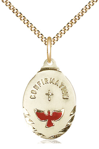 14kt Gold Filled Confirmation Pendant on a 18 inch Gold Plate Light Curb chain