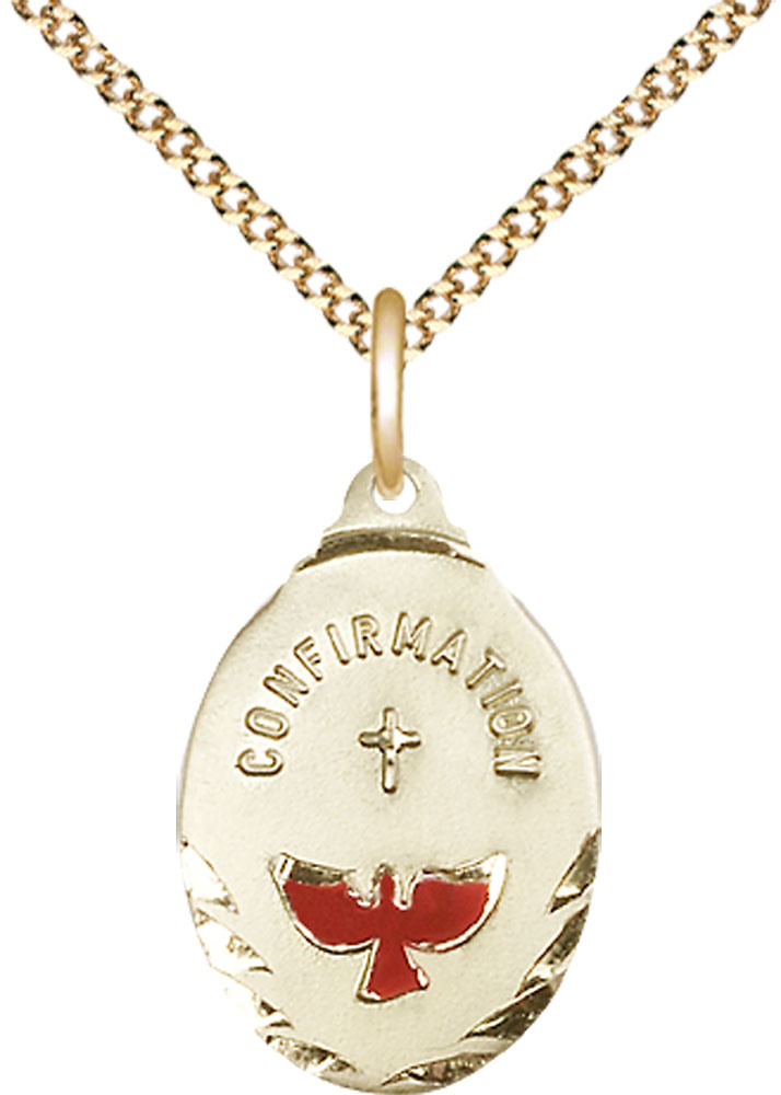 14kt Gold Filled Confirmation Pendant on a 18 inch Gold Plate Light Curb chain