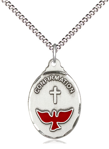 Sterling Silver Confirmation Pendant on a 18 inch Light Rhodium Light Curb chain