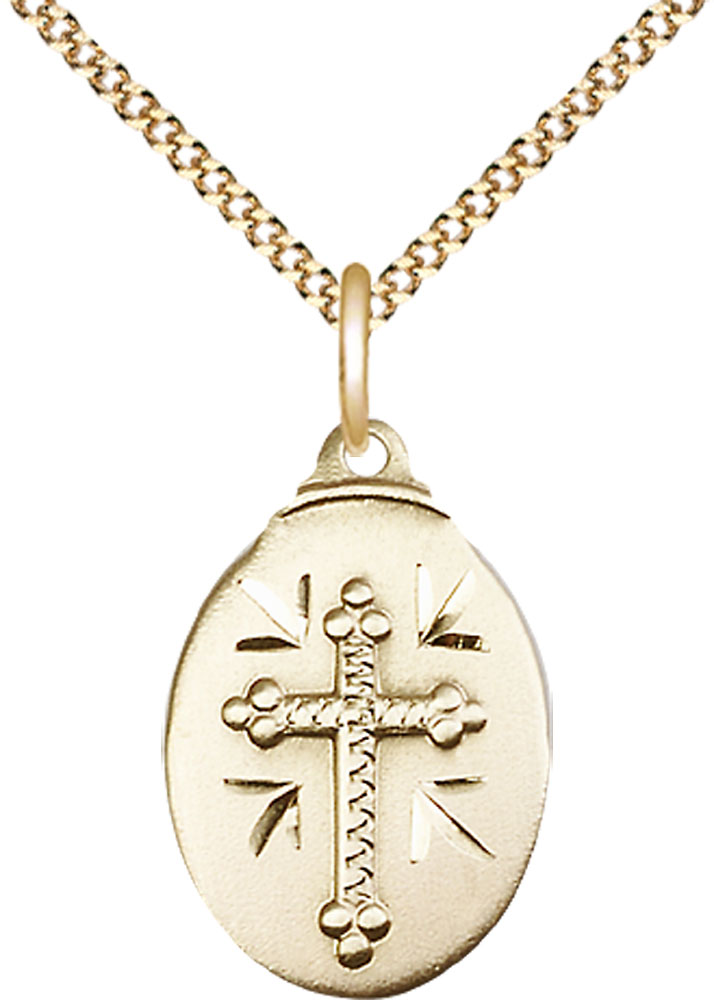 14kt Gold Filled Cross Pendant on a 18 inch Gold Plate Light Curb chain